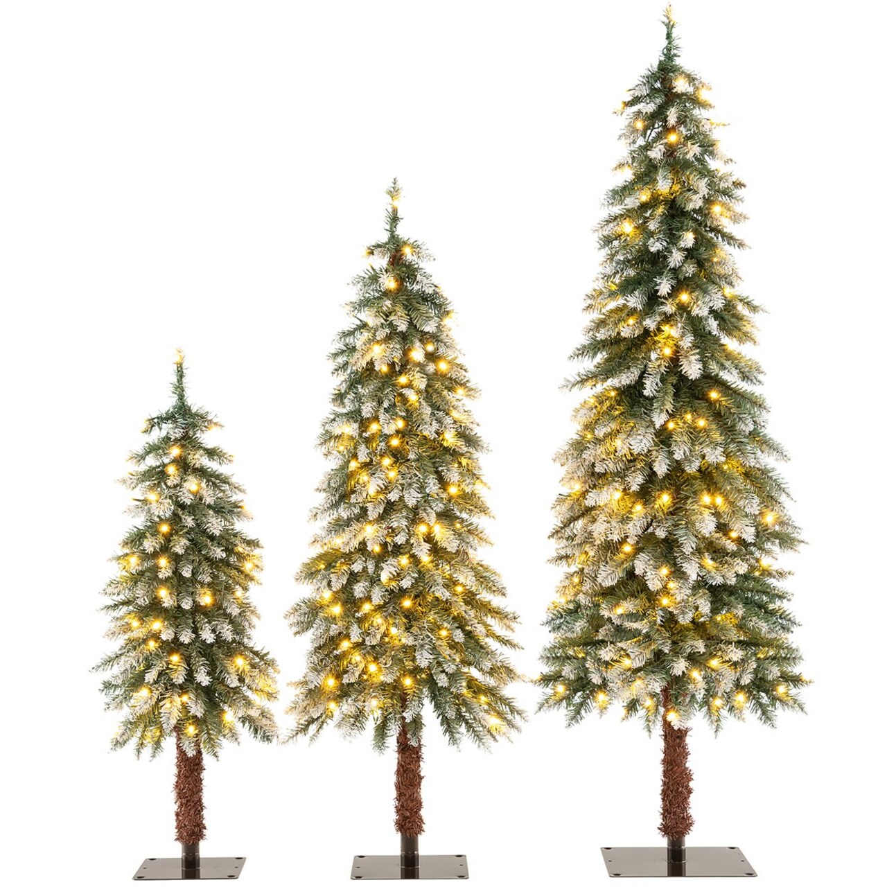 Pre-Lit Artificial Christmas Tree Set Of 3 W/ 3/4/5 Ft Faux Trees Slim Pencil Christmas Trees W/ Led Lights